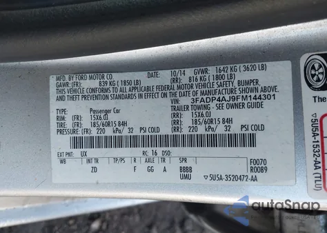 2015 Ford Fiesta S from USA, damaged, VIN 3FADP4AJ9FM144301
